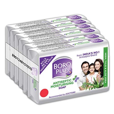 BoroPlus Antiseptic and Moisturising Bathing Soap with Aloe Vera, Neem and Tulsi | 99.9% Germ and Virus Protection | For Smooth, Soft & Nourished Skin, 125g (Pack of 6)