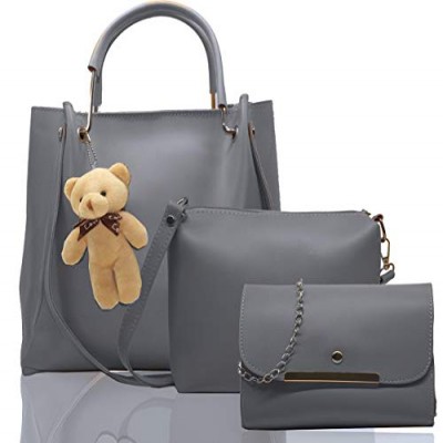 Fargo PU Leather Latest Stylish Handbags For Women's Ladies Combo Of 3 (Grey_Teddy_FGO-239)