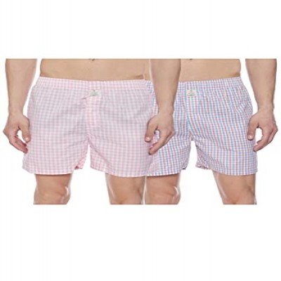 HammerSmith Men's Regular Checks Boxers (Pack of 2) Relaxed Cotton Casual Shorts (HSBOXPO2M005_Red,Pink_Small)