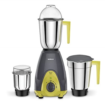 Havells Sprint Mixer Grinder, 500W, 3 Jars (Grey/ Green)