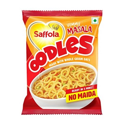 Saffola Oodles, Instant Noodles, Ring Shape, Yummy Masala Flavour, Whole Grain Oats, 46g Pouch