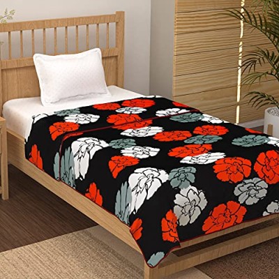 Story@Home Cotton Floral Pattern Reversible Single Blanket/Duvet/Comforter/AC Dohar (56 x 86 Inches, Black and Red)