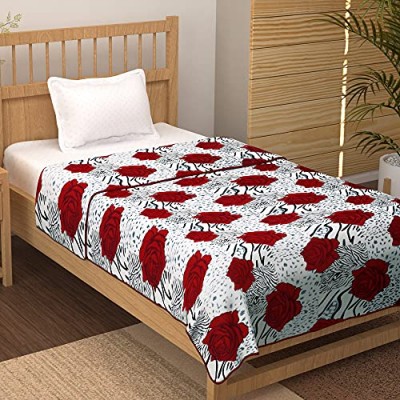 Story@Home Cotton Floral Pattern Reversible Single Blanket/Duvet/Comforter/AC Dohar (56 x 86 Inches, White and Red)