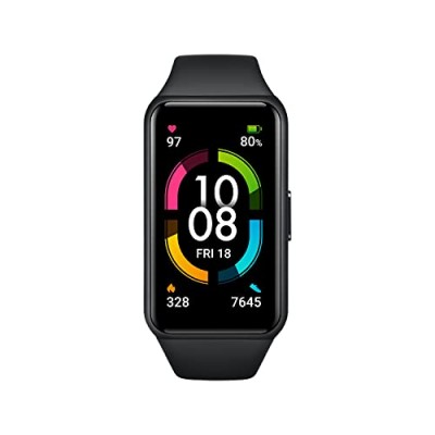HONOR Band 6 Meteorite Black - 1.47'' AMOLED Touch Display, Smart Watch Like Design, 14 Days Battery, SpO2, 24/7 Heart Rate, Stress & Sleep Monitor, Personalised Watch Faces, Workout Auto-Detection