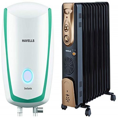 Havells Instanio 3-Litre Instant Geyser (White/Blue) & Havells OFR - 11Fin 2900-Watt PTC Fan Heater (Black)