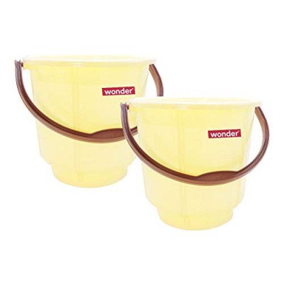 Wonder Plastic Bucket Set for Home/Kitchen/Office, 2 Bucket, 5 Liters, Yellow Color, Made in India