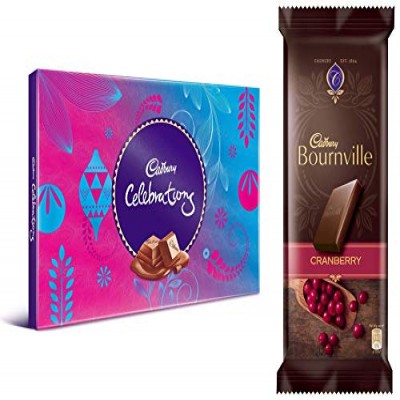 Cadbury Celebrations Assorted Chocolate Gift Pack, 139g (Pack of 4) and Cadbury Bournville Dark Chocolate Bar with Cranberry, 80 gm (Pack of 5)