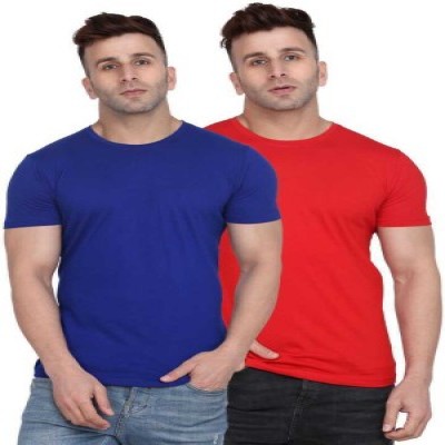 Credible Apparels Solid Men Round Neck Blue, Red T-Shirt(Pack of 2)