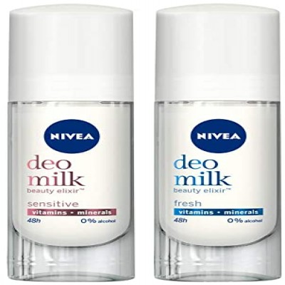 Nivea Women Deodorant Roll On, Deo Milk Sensitive, for Beautiful, Nourished Underarms and 48h Odour Protection, 40 ml and Nivea Women Deodorant Roll On, Deo Milk Fresh, for Beautiful,, 40 ml