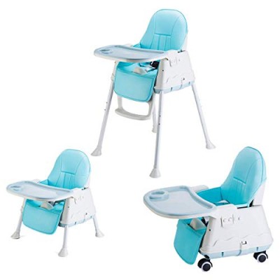 SYGA High Chair for Baby KidsSafety Toddler Feeding Booster Seat Dining Table Chair with Wheel and Cushion (Blue)