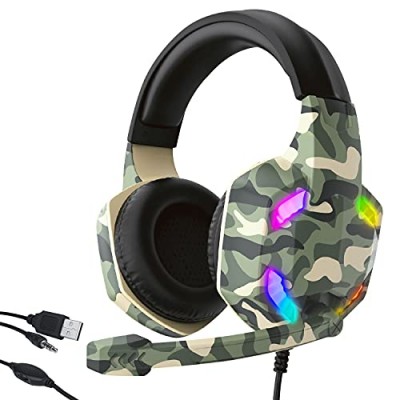 AirSound Alpha-6 Stereo Gaming Headset for Noise Cancelling Over-Ear Headphones with Mic, RBG LED, Bass Surround, Soft Memory Earmuffs for All Laptop