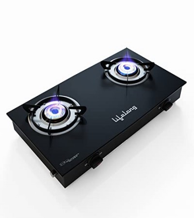Lifelong LLGS10 Glass Top, 2 Burner Manual Glass Gas Stove, Black (ISI Certified)