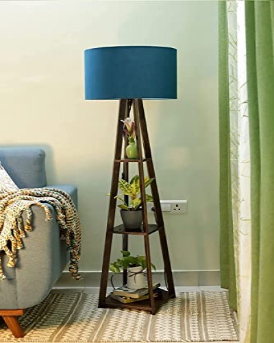 Nautical Collection Furniture Wood Floor Lamp, Walnut with Jute for Home Decore (Sky Blue Pack of 1)
